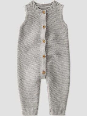 Carter's Organic Cotton Sweater Knit Button-Front Sleeveless Jumpsuit, Gray, 6M.